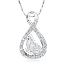 Crystal Cremation Urn Necklace for Ashes Butterfly Cremation Jewelry Stainless Steel Memorial Keepsake Urn Pendant for Human / Pet
