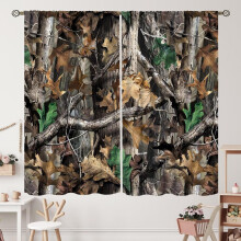 Camouflage Curtains, Camo Green Abstract Art Drapes with Rod Pocket, 2 Panels (52x63"), Compatible with Standard Rods