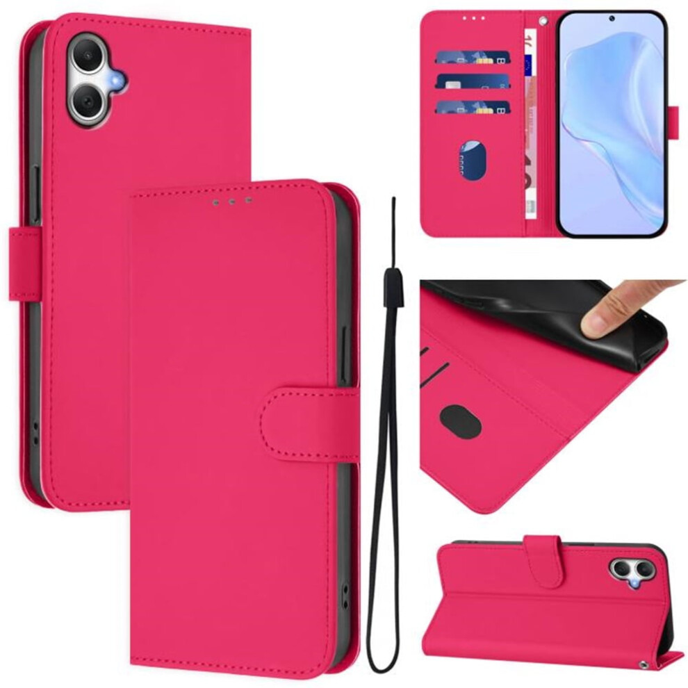 Wallet Case Compatible With Samsung Galaxy A06 4G/5G – Pu Leather Magnetic Flip Folio, 3-Card Slot & Wrist Strap, Rose Red 9353595687493