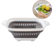 Colander Strainer, Over the Sink Colander, Silicone Kitchen Sink Strainer, Foldable Large Colander Basket to Wash Vegetable, Fruit, Gray