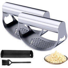 Stainless Steel Garlic Press, Arc Shape Rocker Garlic Chopper, Heavy Duty Kitchen Garlic Mincer Crusher (Compatible with all standard garlic cloves)