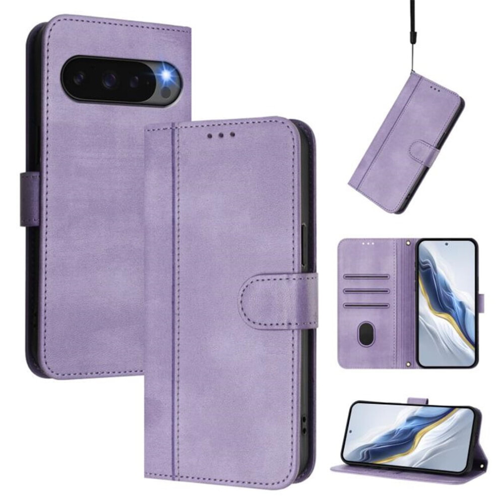 Flip Leather Tpu Wallet Case With Card Holder & Wrist Strap For Google Pixel 10 Pro 6.3" Â Shockproof Purple 9327961774780