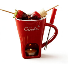 Multi-Functional Ceramic Fondue Mug with Forks for Chocolate, Cheese, Caramel – Candle Warmer for Date Night, Birthday & Picnic – Compatible with