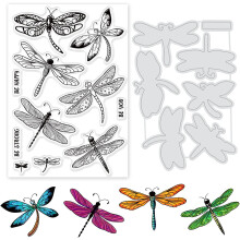 Dragonfly Clear Stamps & Metal Dies Set – 2PCS, Compatible with Card Making, DIY, Embossing, Scrapbooking