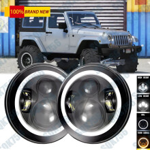 Pair 7" LED Headlights Angel Eyes For Jeep Wrangler JK Unlimited 2007~2017