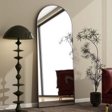 Arched Floor Mirror with Stand Black 65.1 x 25 Inches