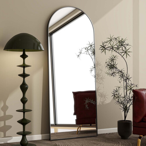 Arched Floor Mirror with Stand Black 65.1 x 25 Inches