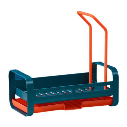 Perforation-Free Multi-Functional Kitchen Sink Draining & Storage Rack, Blue + Orange – Compatible with Standard Sinks