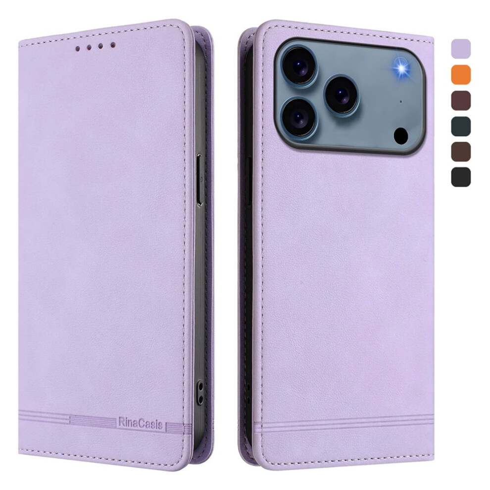 Magnetic Phone Case For Iphone 17 Pro 6.3": Rfid Blocking, Card/Cash Slots, Kickstand, Shockproof Flip Folio Â Purple 9353595689022