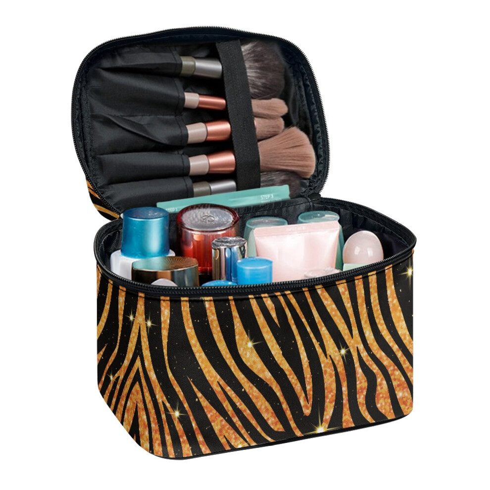 Glitter Zebra Stripes Cosmetic Organizer with Brush Storage