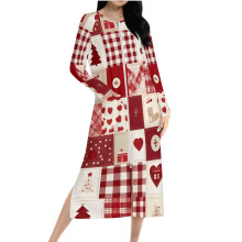 asdoklhq Warm Robes for Women Christmas Plaid Print Nightgown and Winter Nightdress Zip with Pokets Loose Pajamas Red L