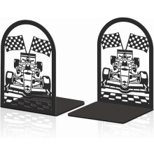 2pcs Book Ends Formula Car Metal Bookends Heavy Duty Book Stoppers Non-Slip Bookend Office for Small Large Heavy Books Textbooks Black