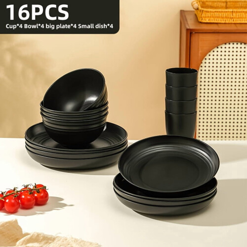 Black Wheat Straw Tableware Set 16 or 32 pcs