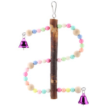 Play Gyms Accessories for Bird Cages, Wooden Bird Swings with Hanging Ladder and Bell Sound, Bird Swing Toys for Foraging and Playing Instinct, Cage