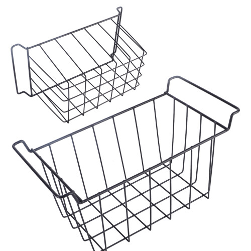 Hanging Wire Mesh Basket For Refrigerator Cabinet, Stackable Utility Storage Bin With Sturdy Construction, Under Shelf Organizer Elegant And Modern 2