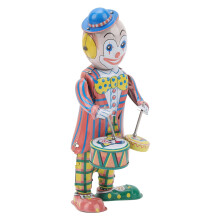 Clockwork Clown Tinplate Toy Vintage Wind-Up Drummer Figure for Kids Desk Decor