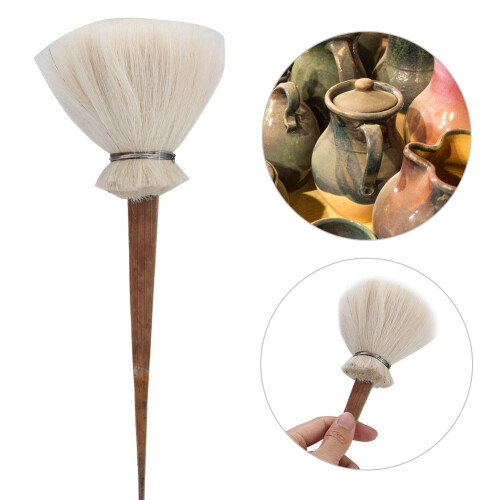 Natural Wool Brush For Clay Tools, Bamboo Handle Pottery Supplies, Multi Function Clay Sculpting Tools For Cleaning Shaping Modeling Brushing 2