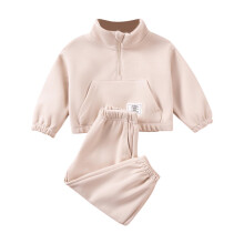Conjunto de Moletom Infantil Feminino - Jaqueta de Fleece com Gola Alta e Zíper 1/4 e Calça Cargo de Pernas Largas - Conjunto de Moletom para