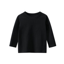 Jente-T-skjorter med lange ermer, rund hals, høst-vinter, enkle t-skjorter, svarte, 7-8 år