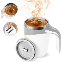Mug Caife Maighnéadach Uathoibríoch, Cupán Féin-Mheasctha Cruach Dhosmálta le haghaidh Caife/Tae/Bainne/Seacláid Te, Ag luí le Ceallraí
