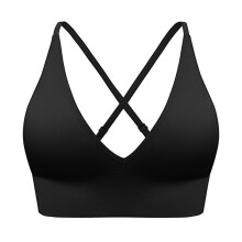 Sutiã sem aro feminino com bojo removível, alças cruzadas, ideal para esportes e ioga, sem costura, decote em V, modelo triângulo, sem aro e com