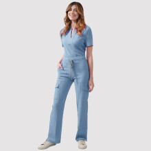 asdoklhq Dames Scrubs Dames V-hals Top met Broek met Trekkoordzakken en Casual Tweedelige Set voor Zorgmedewerkers Lichtblauw L