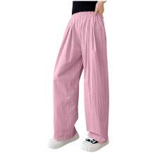Meisjesbroek met wijde pijpen, casual model, palazzo broek met elastische taille en zakken, roze, 6-7 jaar
