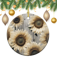 Rustic Barn Ornament White Grey Wood Sunflower 1 Piece