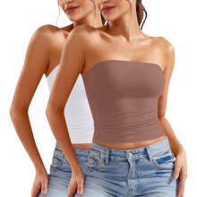 Completo intimo modellante da donna, 2 pezzi, top a fascia senza spalline, arricciato, con reggiseno integrato, casual, marrone, taglia XL