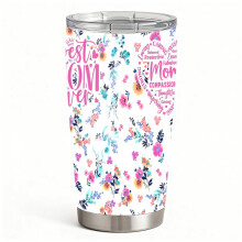 Bicchiere termico isolato in acciaio inox con coperchio, con scritta "Best Mom Ever" a forma di cuore floreale, tazza da viaggio a doppia parete per