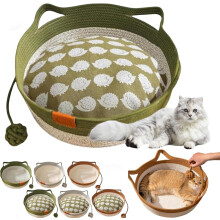 Cutypet Katzenkorbbett – Handgewebte Baumwolle mit Spielseil, waschbarem Kissen und faltbarem, kratzfestem Design