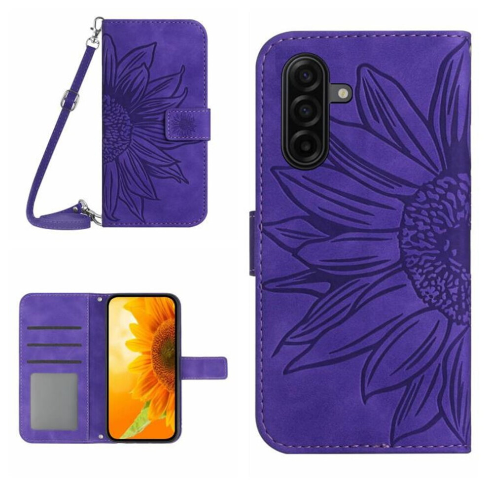 Sunflower Embossed Pu Leather Flip Wallet Case With Magnetic Closure, Card Slots, Adjustable Strap Â Deep Compatible With Samsung Galaxy A37 Purple 9482726178460