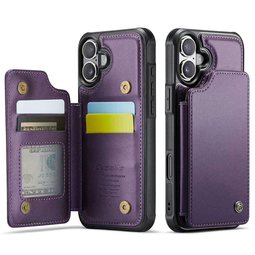 Caseme Leather Iphone 16 Case With Card Holder, Rfid Blocking, Kickstand & Magnetic Clasp Â 6.1-Inch Purple 9482726178804