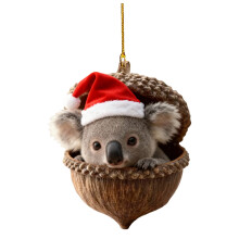 Gezellig bosdiertje: eikelornament met rode hoed, gepersonaliseerde dennenappeldecoratie voor de kerstboom – Koala, geschikt voor kerstbomen