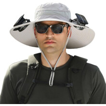 Solárny ventilátorový klobúk, vonkajší slnečný klobúk so širokým okrajom s 2 solárnymi ventilátormi, UV ochrana, turistický,