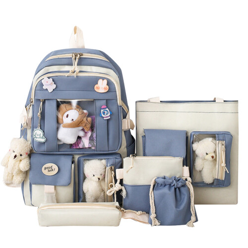 5pcs Cute Backpack Set for School Teens Plushies Kawaii Backpack with Accessories