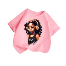 Camisetas femininas estampadas, manga curta, gola redonda, tamanho grande, roupa de verão para meninas de 6 a 8 anos, rosa.