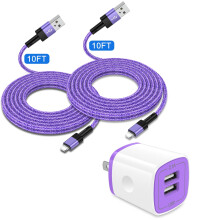2.1A Dubbel USB-laddningsblock + 2x10ft kablar, kompatibel med iPhone 14/13/12