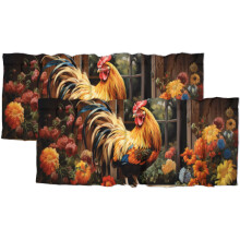 Kakas ablak karnis 54x18 hüvelyk, rusztikus farmház csirke és istálló dizájn, rúdzsebbel, 2 panel – kompatibilis a standard rudakkal