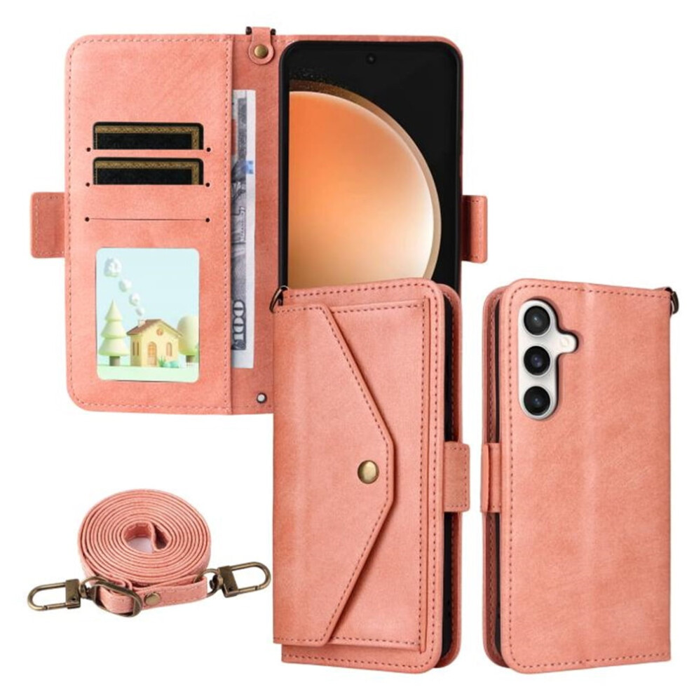 Vintage Leather Wallet Case For Samsung Galaxy S25 Fe 5G Â Shockproof, Multi-Card Slots, Hidden Button Pocket, Detachable Strap, Pink 9482726178590