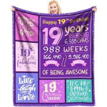 Manta para Aniversário de 19 Anos (152 x 203 cm) – Presentes e Decoração para Meninas/Mulheres, Ideal para Comemorações de 19 Anos
