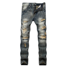 Jeans Clasaiceacha Fir le Cos Díreach Sracadh agus Caolfheistithe Jeans d'Fhir