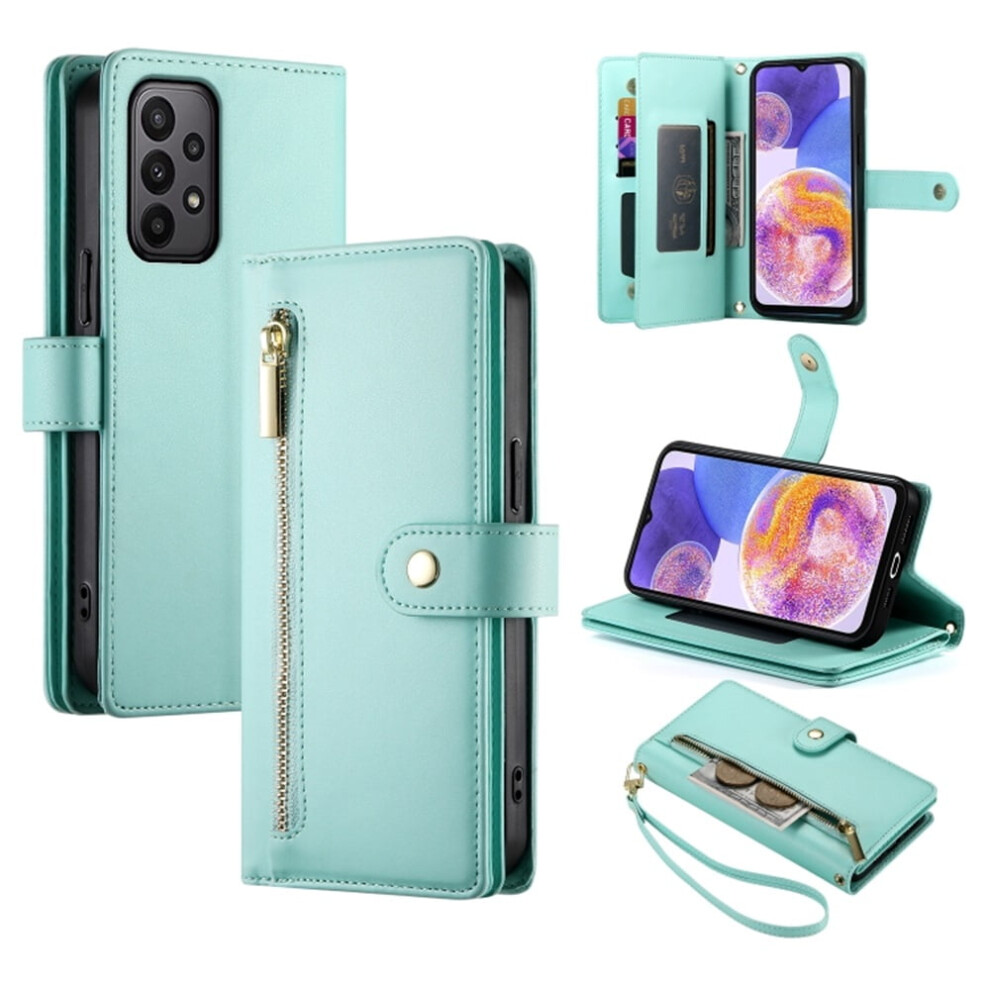 Compatible With Samsung Galaxy A23 5G/4G 6.6" Wallet Case Â Leather, Multi-Card Slots, Zipper Pocket, Lanyard & Wristlet Green 9482726179313