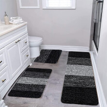 Ensemble de 3 tapis de bain absorbants à séchage rapide, tapis de bain mignons et pas chers (noir)