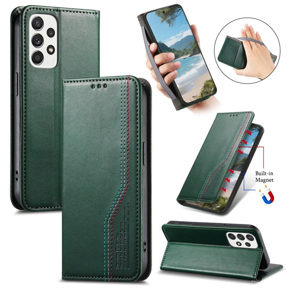For Compatible With Samsung Galaxy A53 5G 6.5-Inch Case,Elastic Wristband Magnetic Suction Closure Flip Stand Wallet Leather Phone Case, Green 9482726179986