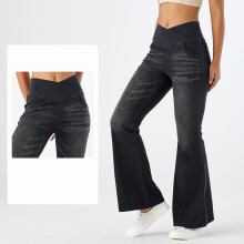 Damejeans, vide benbukser, højtaljede, trendy damedenimbukser med lomme, grå damejeans, tøj til kvinder