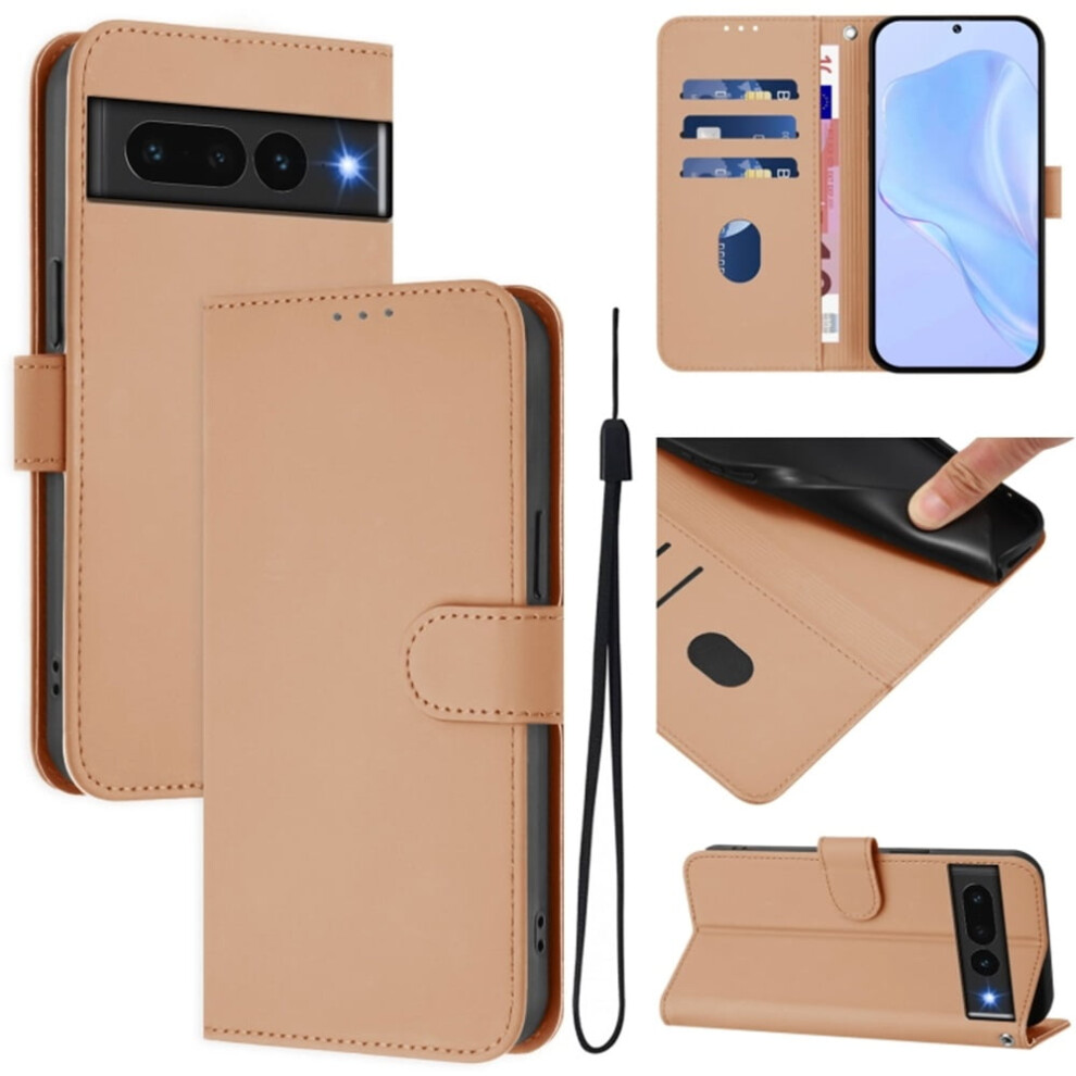Wallet Case Compatible With Google Pixel 7 Pro Â Pu Leather Magnetic Flip Folio, 3-Card Slot & Wrist Strap, Nude Cream 9482726180265