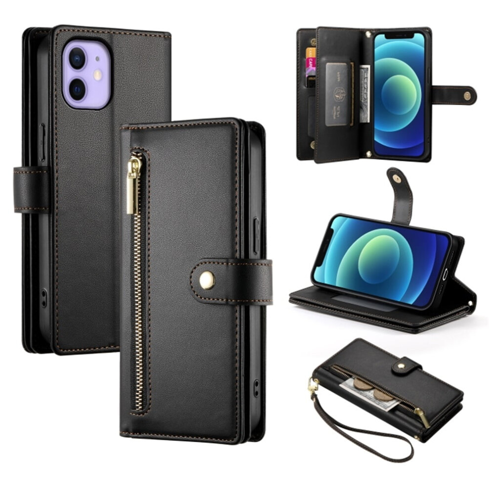 Iphone 12 Mini 5.4" Wallet Case Â Leather, Multi-Card Slots, Zipper Pocket, Lanyard Strap, Wristlet, Â Compatible With Iphone 12 Mini Black 9193271134633