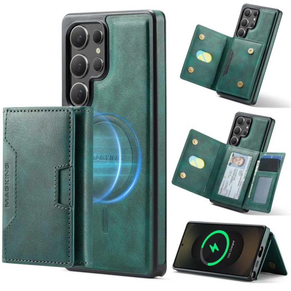 Rfid-Blocking Leather Case For Samsung Galaxy S24 Ultra 5G 6.8" Â Magsafe, 7-Card Slots, Kickstand, Flip & Shockproof, Green 9193271134992