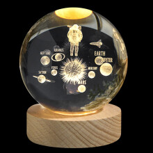 3D-Kristallkugel-Nachtlicht – Sonnensystem-Modell mit LED-Sockel, 6 cm, USB-aufladbar, geeignet für Kinder und Erwachsene, Dekoration und
